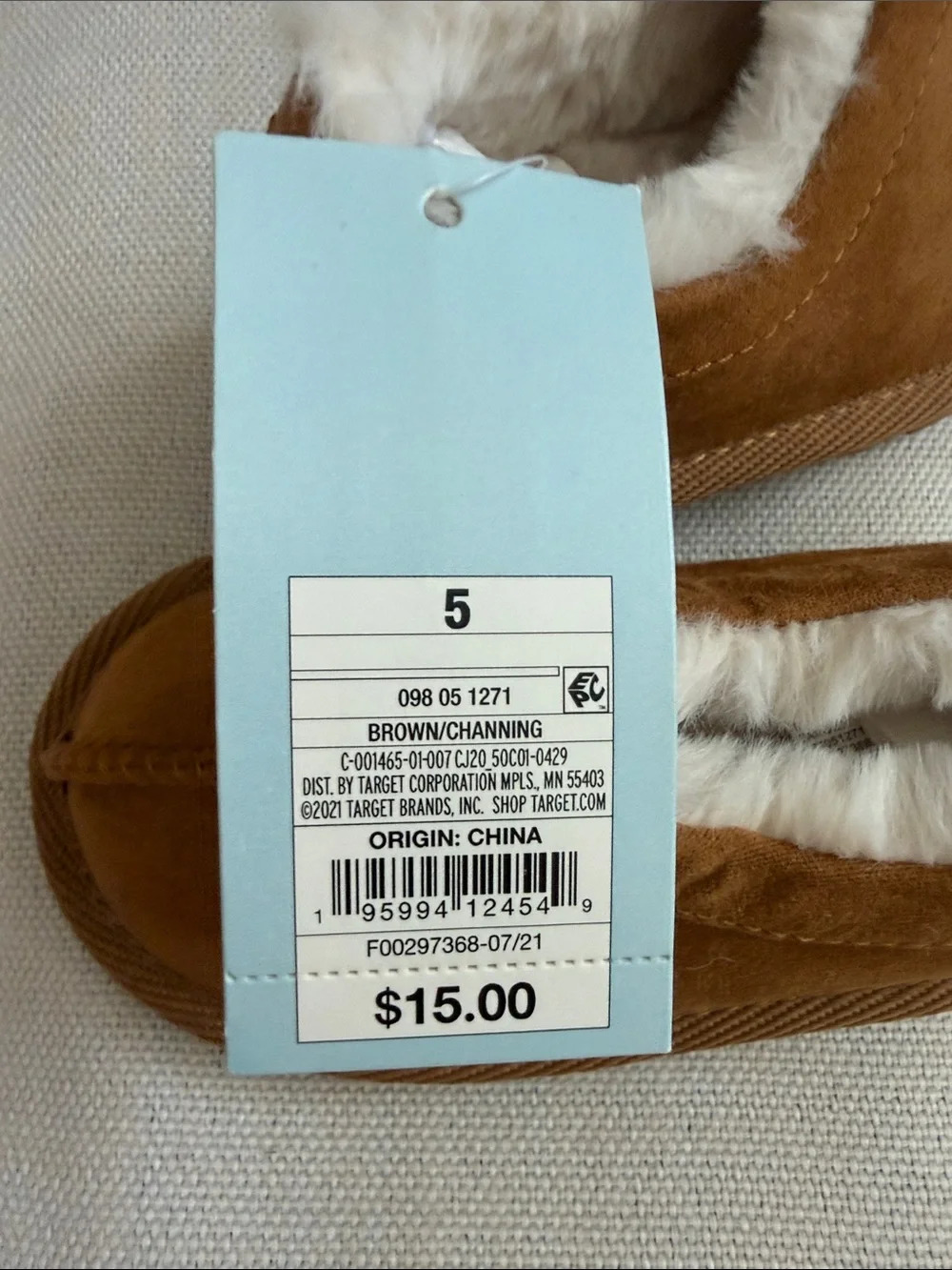 Cat & Jack Brown Faux-Suede Cozy Slippers with White Fur Lining